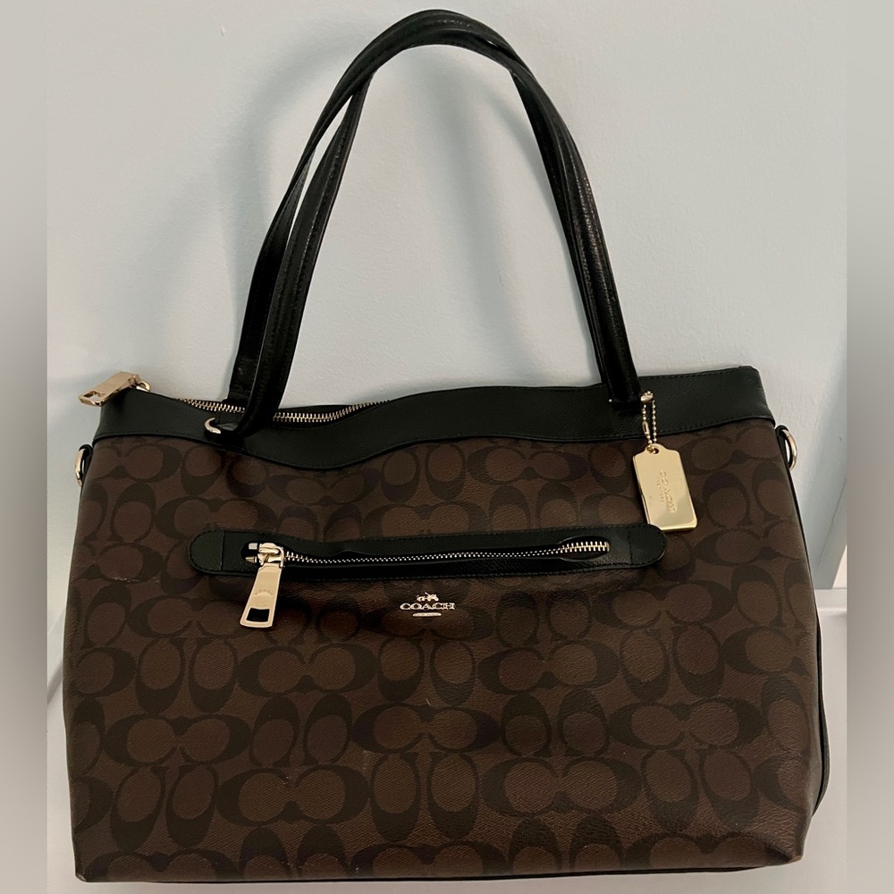 Coach Brown Leather Logo Laptop/Everything Shoulder Bag